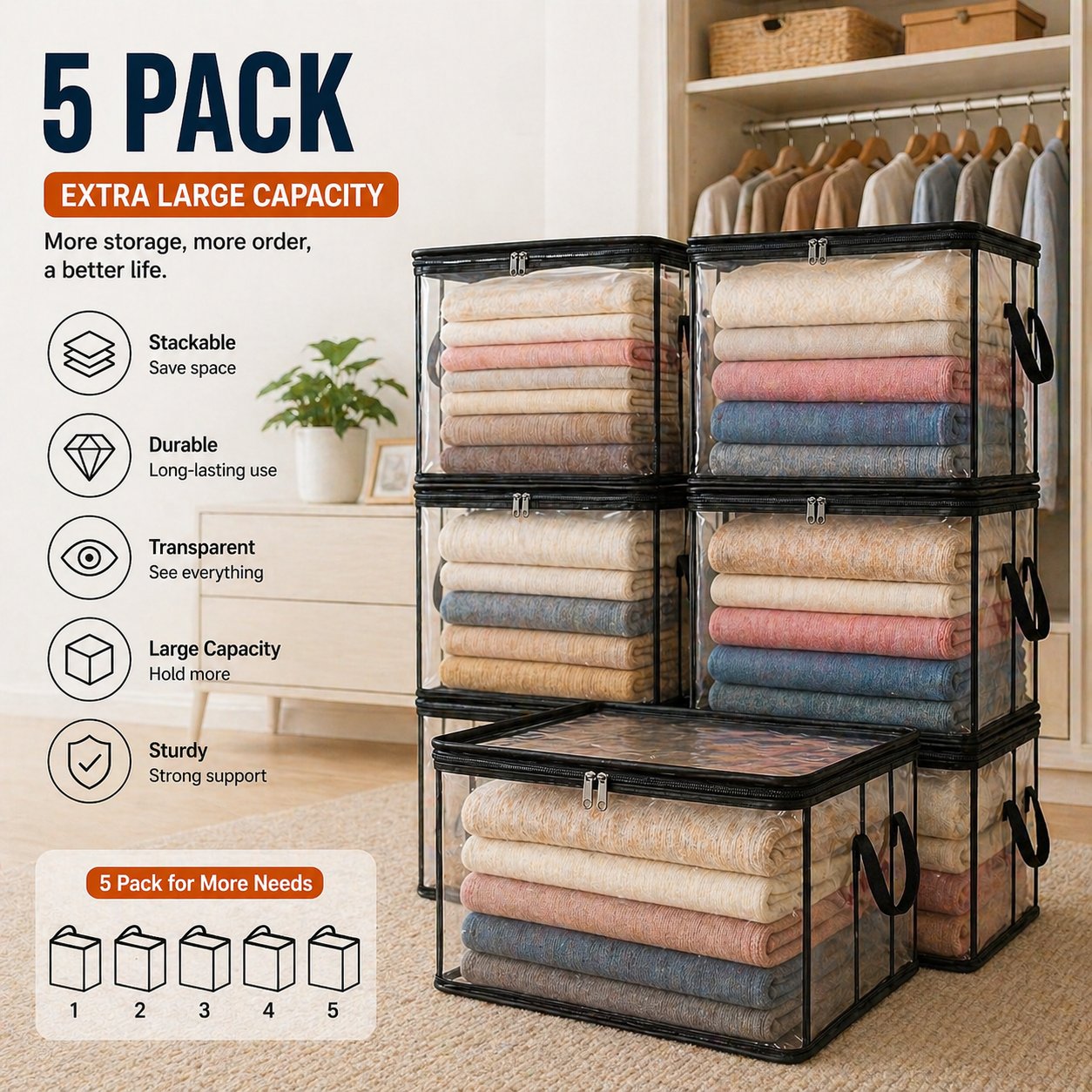 🔥Last Day 49% OFF📦Portable Large Heavy-Duty Thick Plastic Clear Storage Box with Hinged Lid | Home, Travel & Camping