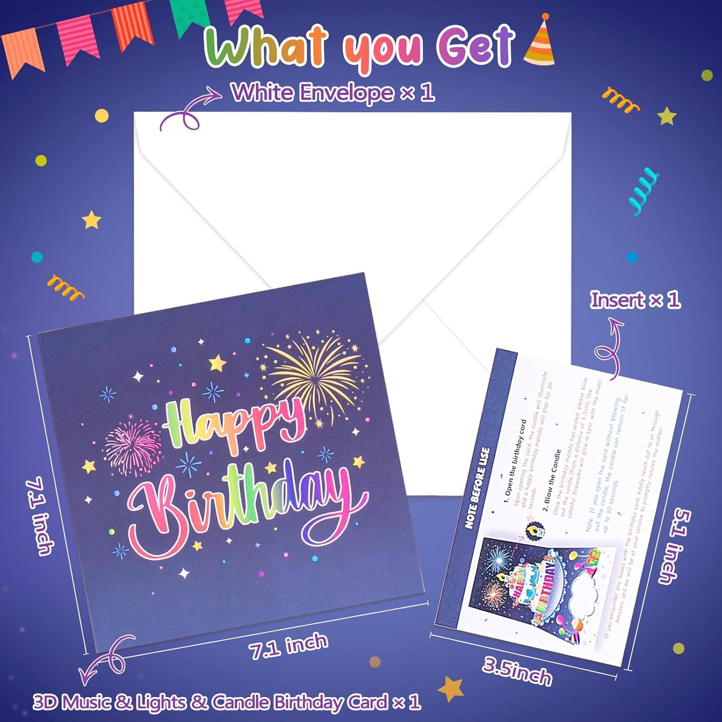 🔥LAST DAY 49% OFF-Birthday Cards With Fireworks & Pop Up Cake & Blowable Light and Music