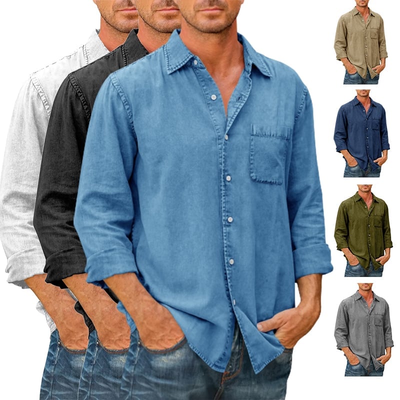 Last Day 48% Off🔥Mens Denim Long Sleeve Button Down Shirt
