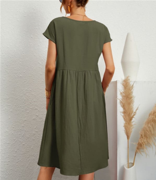 Solid Color Sleeveless Loose Cotton Pocket Dress