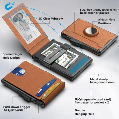 🔥LAST DAY 49% OFF- Wallet for Men - with Pop Up Aluminum Case Money Clip Slim Leather Slots Credit Card Holder RFID Blocking Bifold Minimalist Wallet