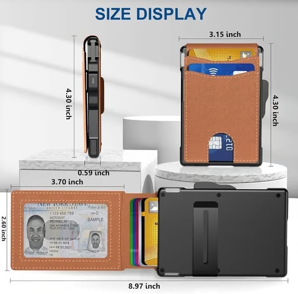 🔥LAST DAY 49% OFF- Wallet for Men - with Pop Up Aluminum Case Money Clip Slim Leather Slots Credit Card Holder RFID Blocking Bifold Minimalist Wallet