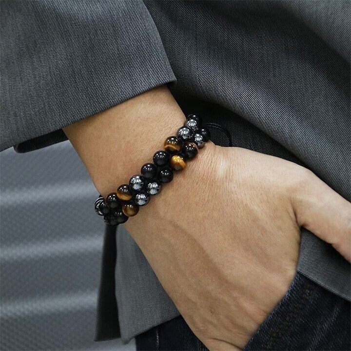 Triple Protection Bracelet - Genuine Tiger Eye Agate & Black Gallstone - The Perfect Gift