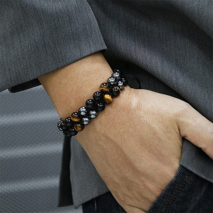 Triple Protection Bracelet - Genuine Tiger Eye Agate & Black Gallstone - The Perfect Gift