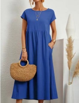Solid Color Sleeveless Loose Cotton Pocket Dress