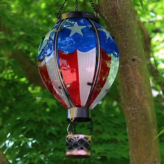 Hot air balloon solar simulated flame lantern