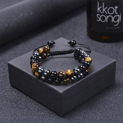 Triple Protection Bracelet - Genuine Tiger Eye Agate & Black Gallstone - The Perfect Gift