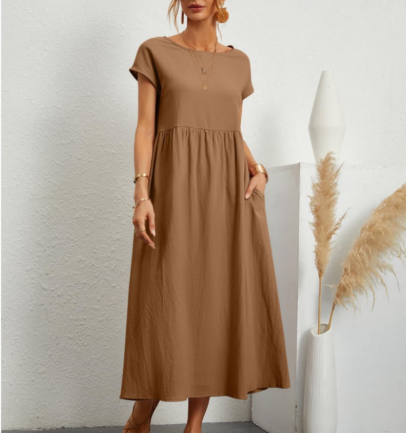 Solid Color Sleeveless Loose Cotton Pocket Dress
