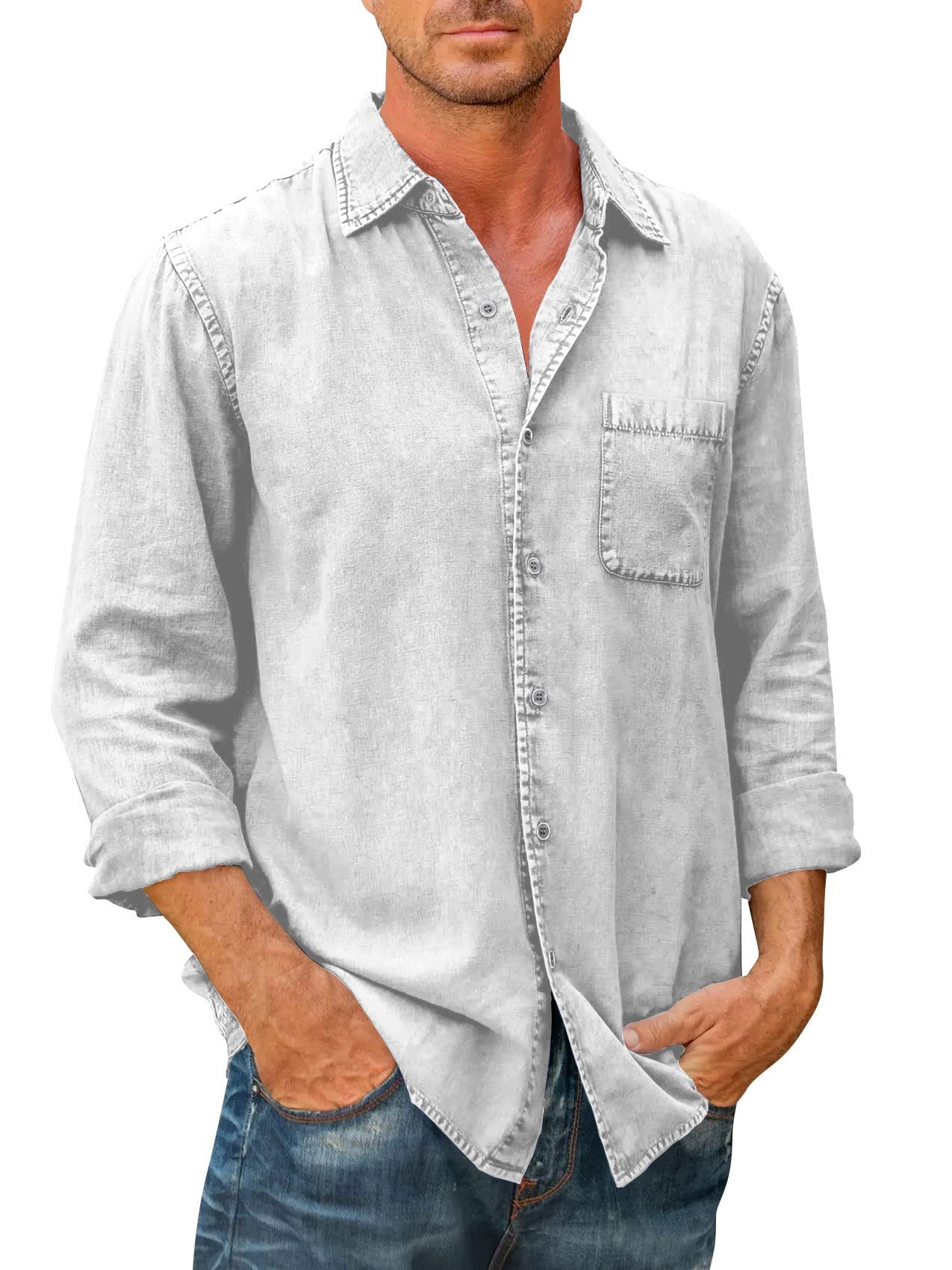 Last Day 48% Off🔥Mens Denim Long Sleeve Button Down Shirt