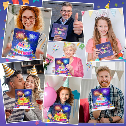 🔥LAST DAY 49% OFF-Birthday Cards With Fireworks & Pop Up Cake & Blowable Light and Music