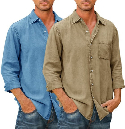 Last Day 48% Off🔥Mens Denim Long Sleeve Button Down Shirt