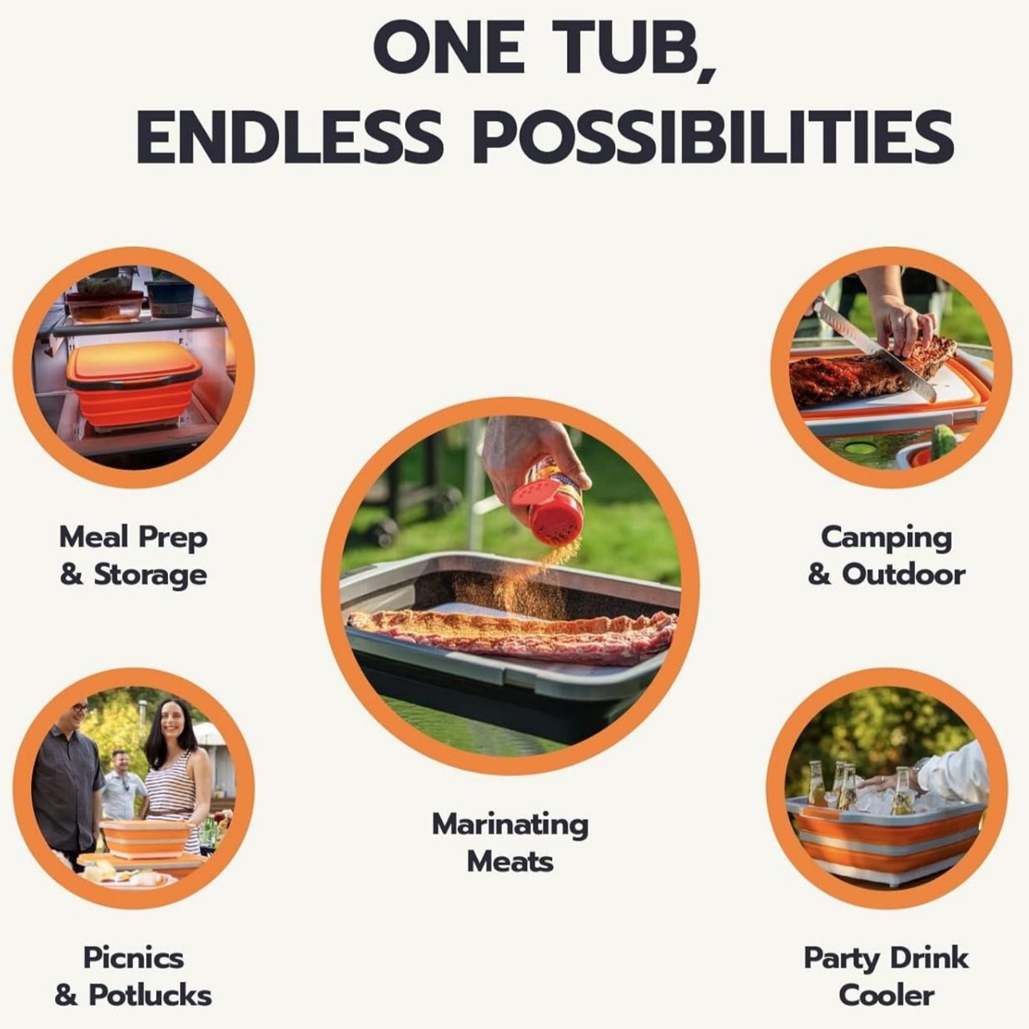 🔥LAST DAY 49% OFF- 🍗🥗BBQ & Meal Prep Tub | Collapsible Prep Tub🍖🏕️