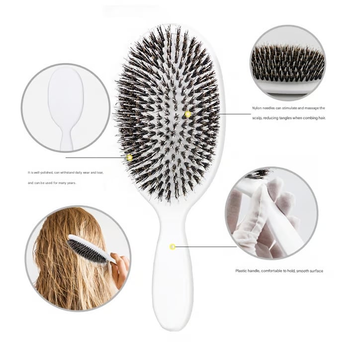 🔥LAST DAY 49% OFF- Smoother, Stronger, Shinier Hair - Boar Bristle Brush with Nylon Bristles and Microsphere Massaging Tips