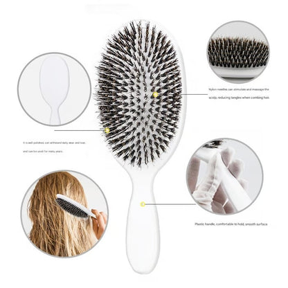 🔥LAST DAY 49% OFF- Smoother, Stronger, Shinier Hair - Boar Bristle Brush with Nylon Bristles and Microsphere Massaging Tips