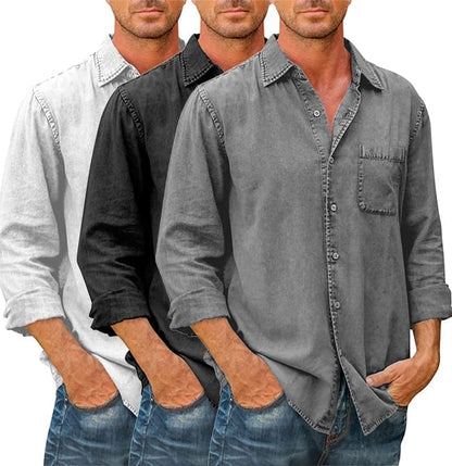 Last Day 48% Off🔥Mens Denim Long Sleeve Button Down Shirt