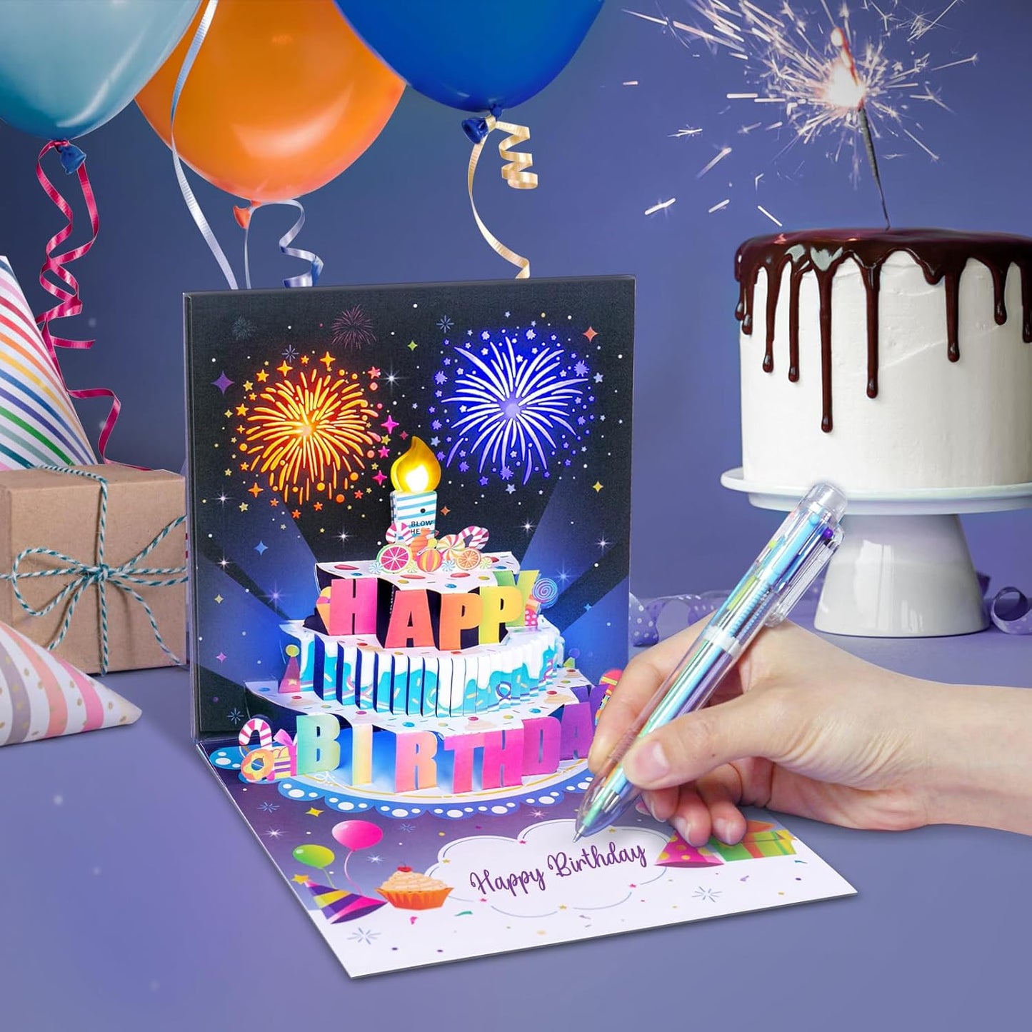 🔥LAST DAY 49% OFF-Birthday Cards With Fireworks & Pop Up Cake & Blowable Light and Music