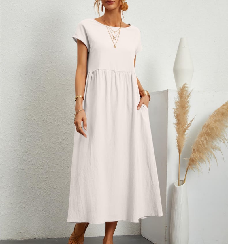 Solid Color Sleeveless Loose Cotton Pocket Dress