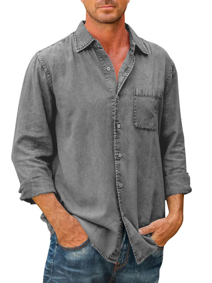Last Day 48% Off🔥Mens Denim Long Sleeve Button Down Shirt
