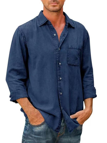 Last Day 48% Off🔥Mens Denim Long Sleeve Button Down Shirt