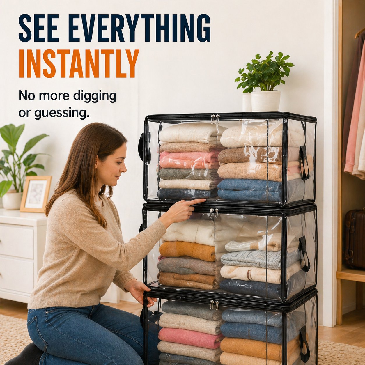 🔥Last Day 49% OFF📦Portable Large Heavy-Duty Thick Plastic Clear Storage Box with Hinged Lid | Home, Travel & Camping