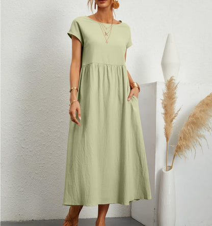 Solid Color Sleeveless Loose Cotton Pocket Dress