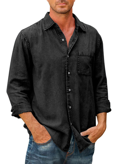 Last Day 48% Off🔥Mens Denim Long Sleeve Button Down Shirt