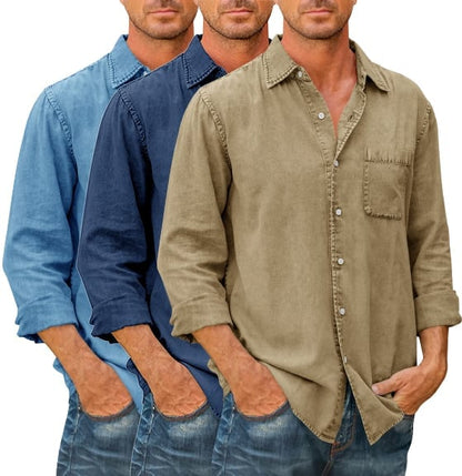 Last Day 48% Off🔥Mens Denim Long Sleeve Button Down Shirt