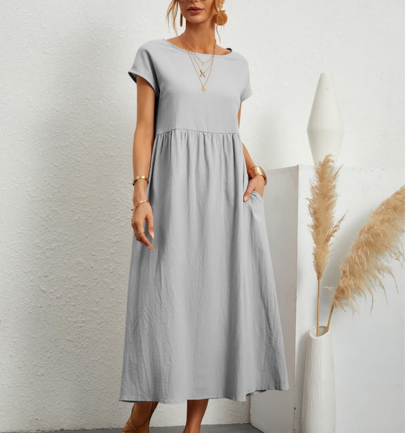 Solid Color Sleeveless Loose Cotton Pocket Dress