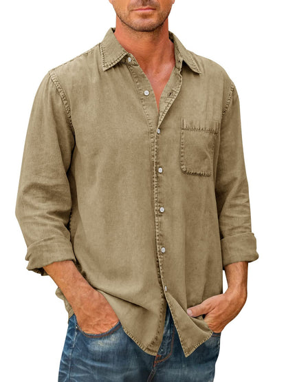 Last Day 48% Off🔥Mens Denim Long Sleeve Button Down Shirt